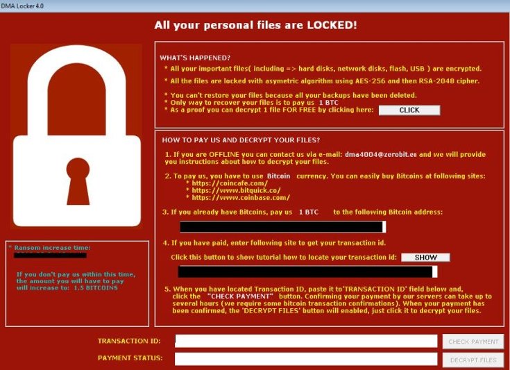 'All your personal files are LOCKED!' Example Ransomware Message
