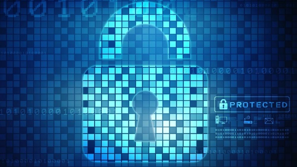 Locked Padlock on Technology Background in Blue
